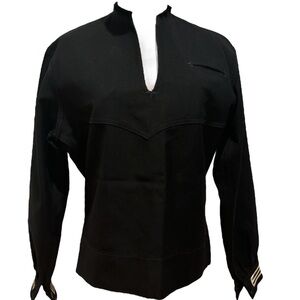 30s - 40s SEAFARER WOOL NAVAL VNECK SHIRT W MODIFIED RAW EDGE COLLAR NAUTICAL S